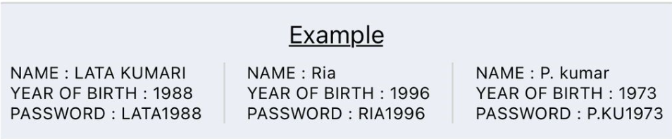 examples of different passwords of aadhaar card