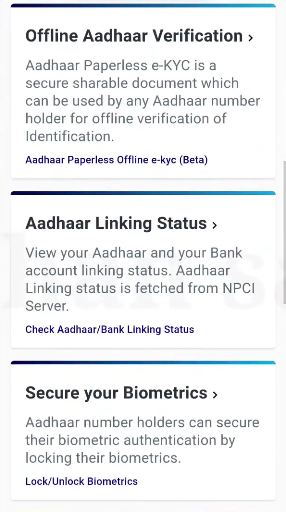 screen shown aadhaar card lining status check